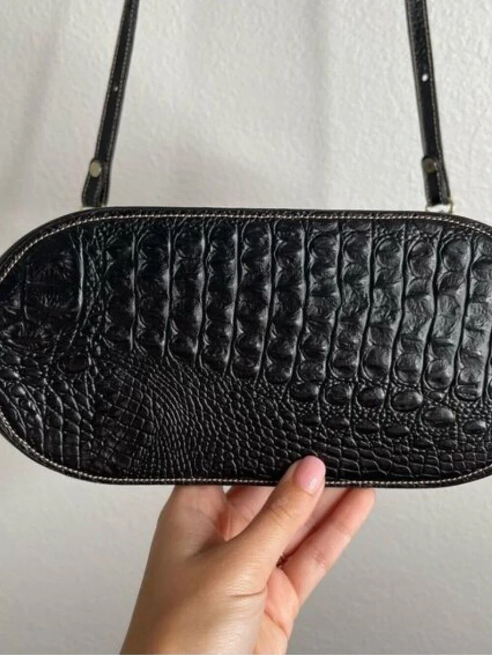 Brahmin Natural Straw Weave Croc Leather Crossbody Bag‎